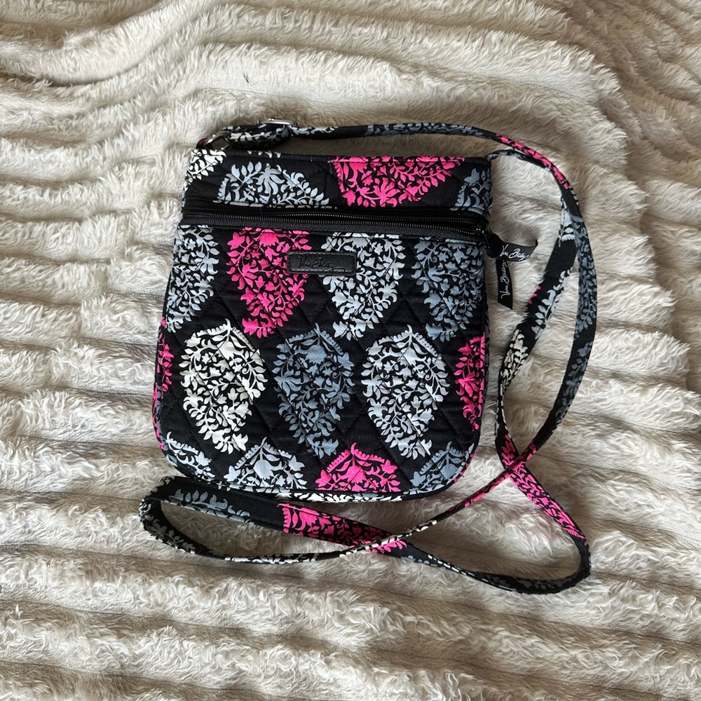 Elegant Black and Pink Leaf Pattern Crossbody Bag